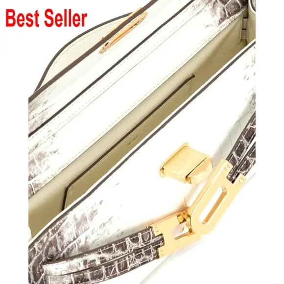 Structured Top Handle Bag with Croc-Embossed Vegan Leather